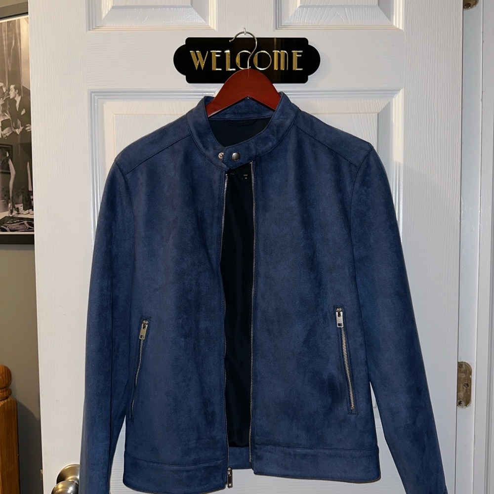 Express Men's Navy Suede Cafe Racer Jacket